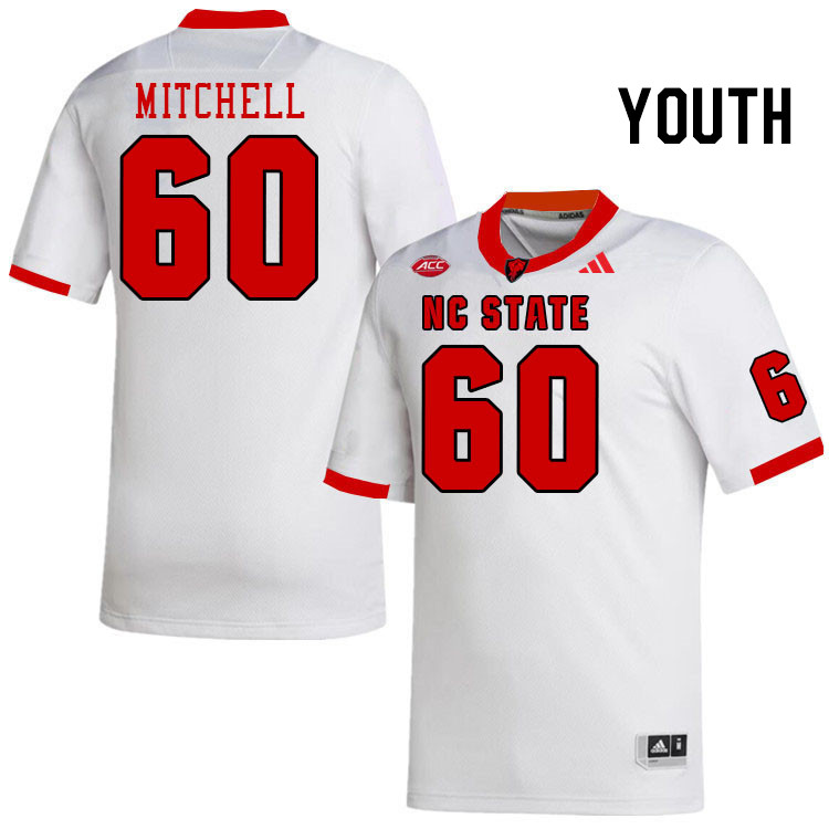 Youth #60 Trent Mitchell NC State Wolfpack College Football Jerseys Stitched-White Youth #60 Trent Mitchell NC State Wolfpack College Football Jerseys Stitched-White